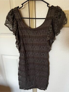 Vintage Y2K Women's Gray Lace Scoop Neck Dress